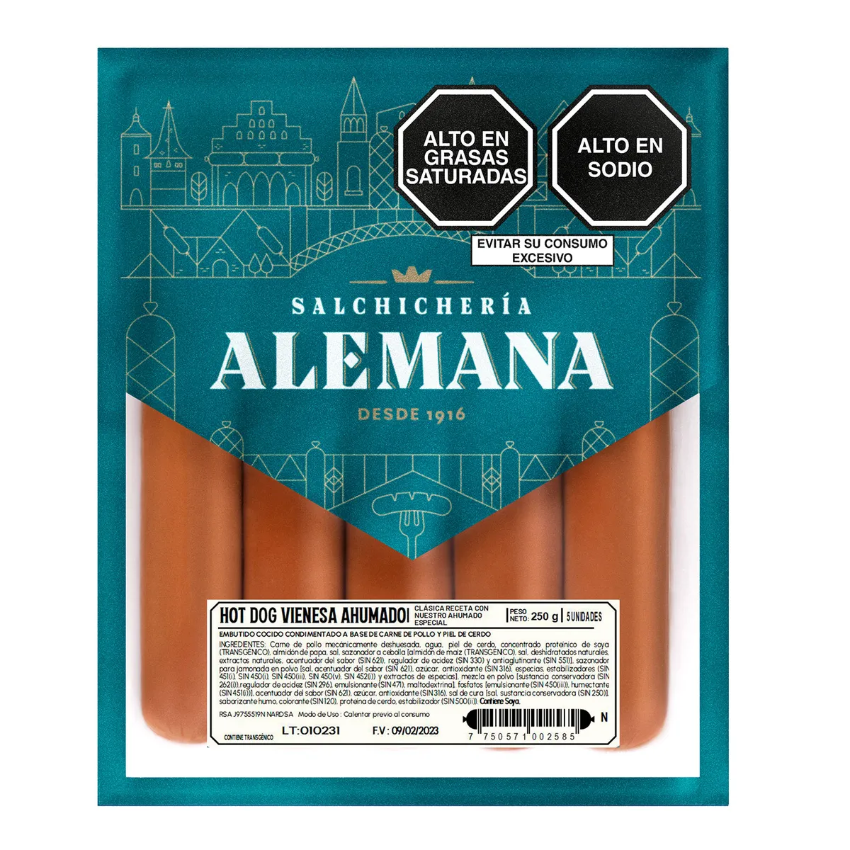 SALCHICHERIA ALEMANA - Hot Dog Vienesa Salchichería Alemana Empaque 250 g