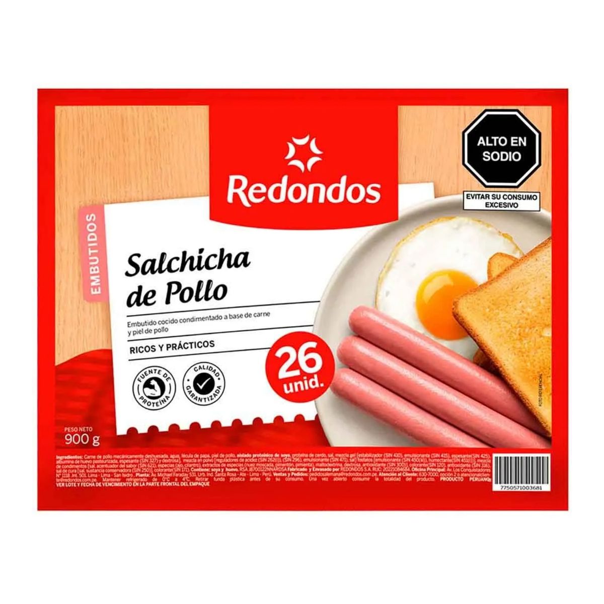 REDONDOS - Salchicha de Pollo Redondos Empaque 900 g