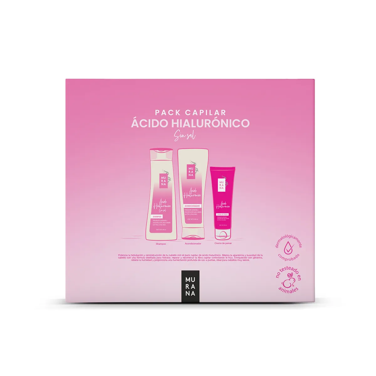 MURANA - Pack Murana Hialurónico Shampoo 400 mL + Acondicionador 400 mL + Crema para Peinar 400 mL