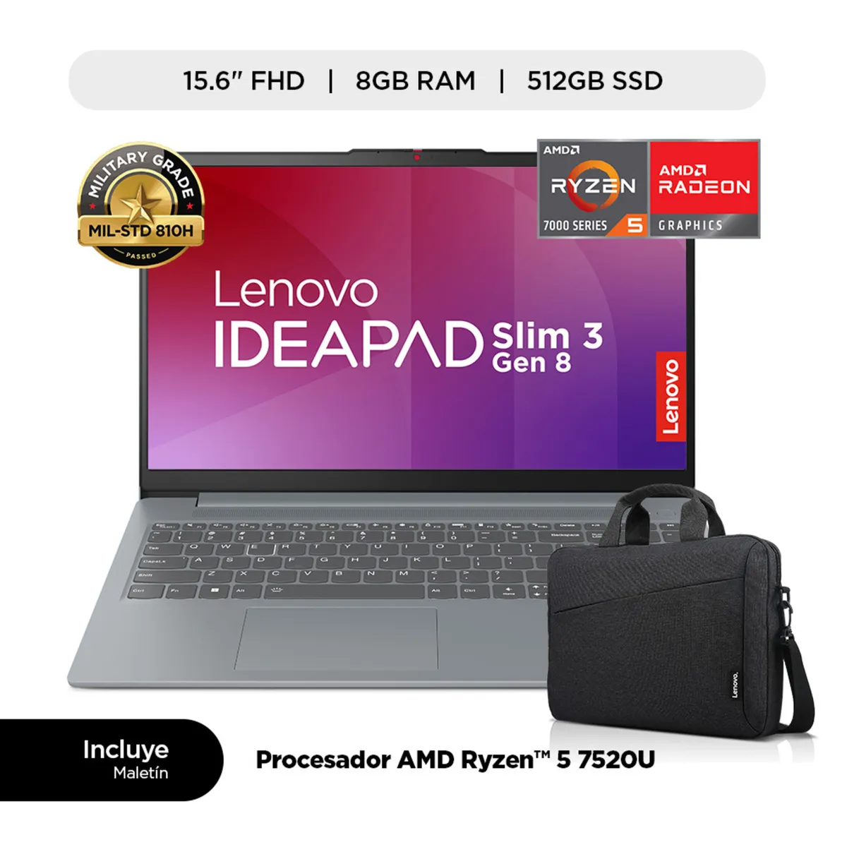 LENOVO - Laptop Lenovo Ideapad Slim 3 8GB 512GB SSD 15.6" FHD + Maletin Lenovo Casual