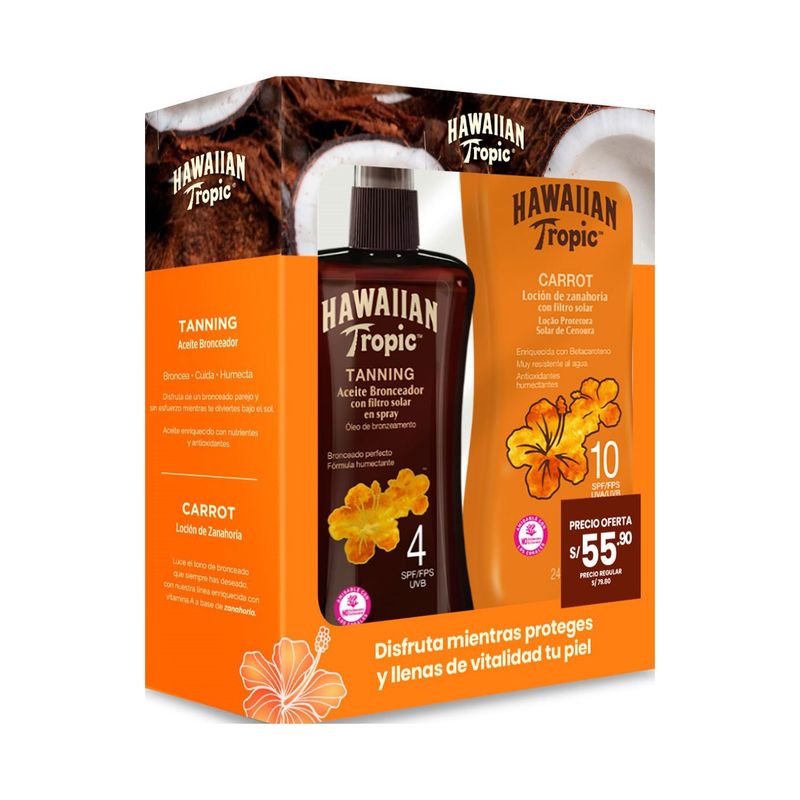HAWAIIAN TROPIC - Set Hawaiian Tropic Aceite Bronceador SPF4 + Carrot SPF10