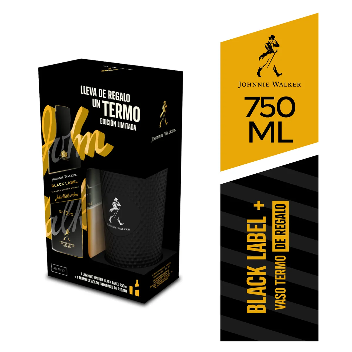 DUCALES - Whisky Johnnie Walker Black Label 750ml  + vaso térmico