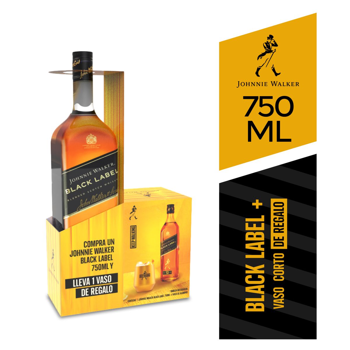 JOHNNIE WALKER - Whisky Johnnie Walker Black Botella 750 mL + 1 Vaso Corto