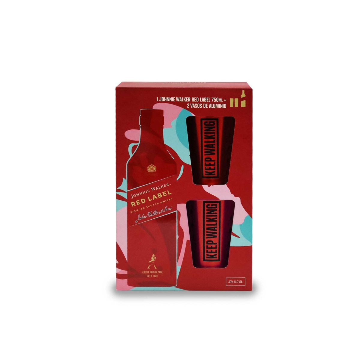 JOHNNIE WALKER - Whisky Johnnie Walker Red 750 mL + 2 Vasos Rojos