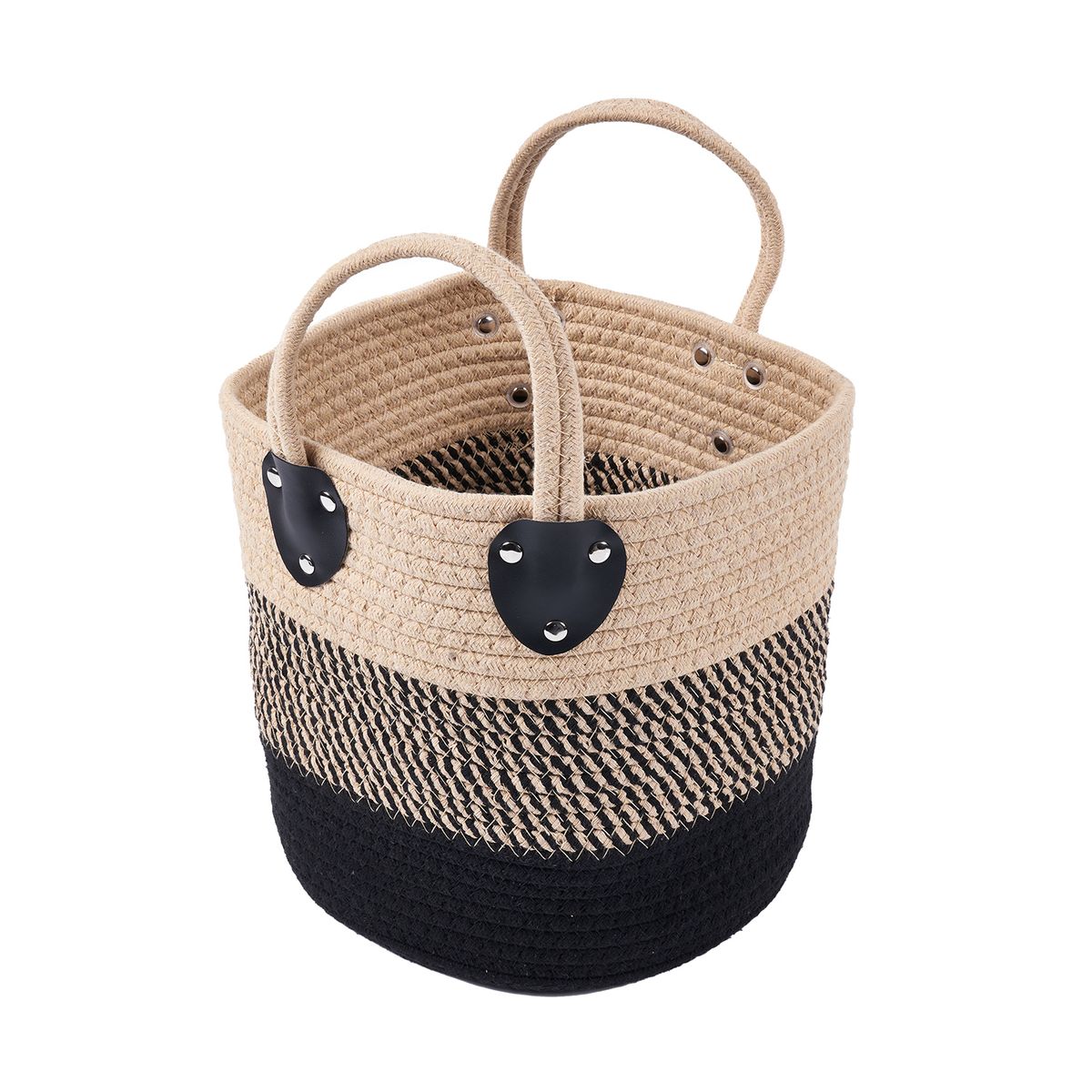 Casa Joven - Cesto Tejido Redondo Tricolor Negro