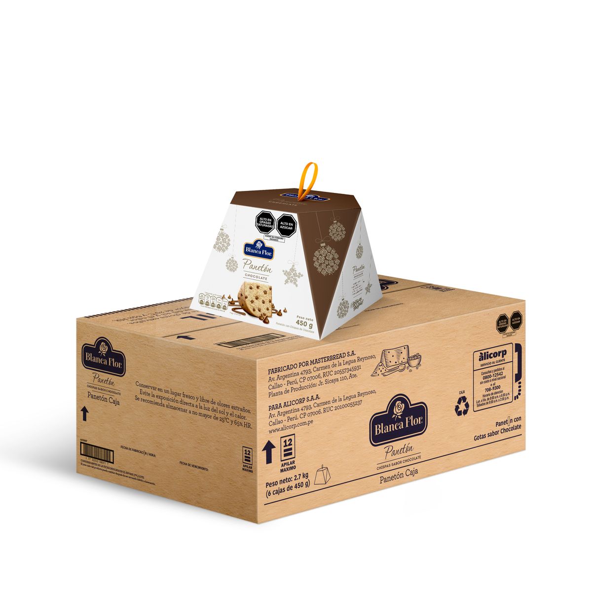 BLANCA FLOR - Caja x 6 Panetón Chocotón Blanca Flor Caja x 450 g