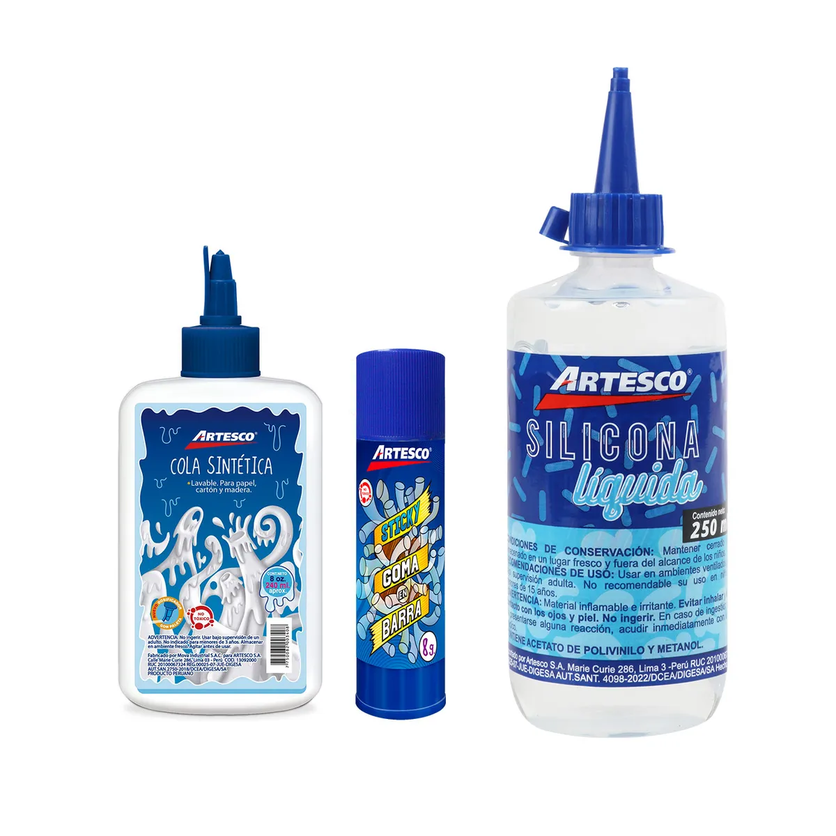 ARTESCO - Pack Pegamentos Artesco Cola + Goma + Silicona