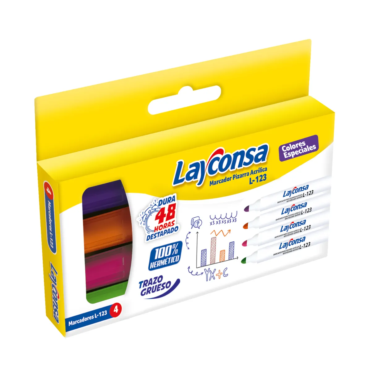 LAYCONSA - Plumón Para Pizarra Layconsa L123 Colores Especiales Caja 4 Und