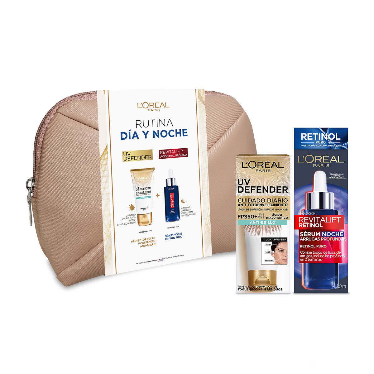LOREAL PARIS - Pack Loreal Paris Serum Retinol + Protector Solar UV Defender Anti Brillo