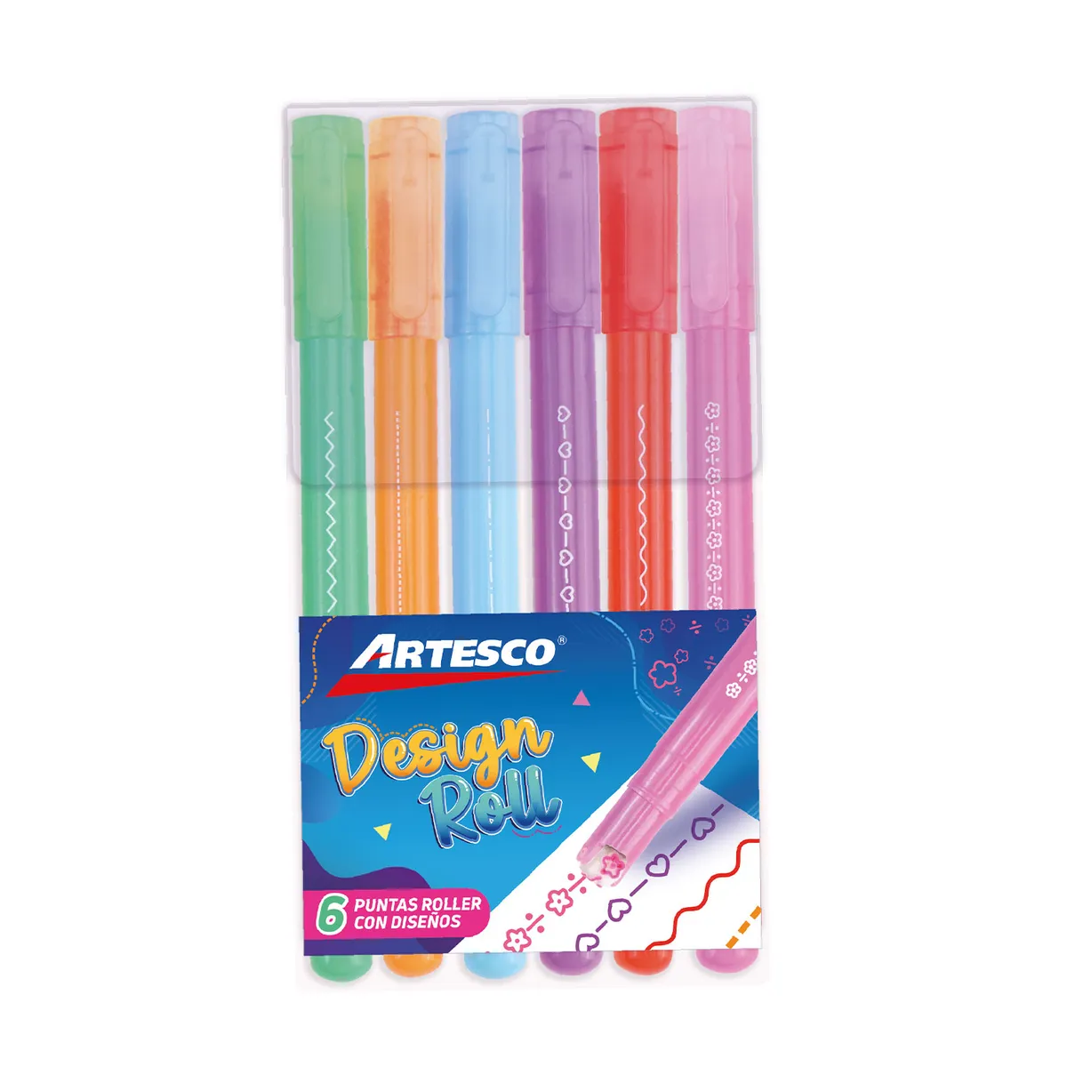 ARTESCO - Plumones Artesco Puntas Roller Con Diseño Estuche 6 Und