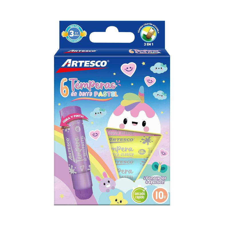 ARTESCO - TEMPERA EN BARRA 10 GR PASTEL X6 COL