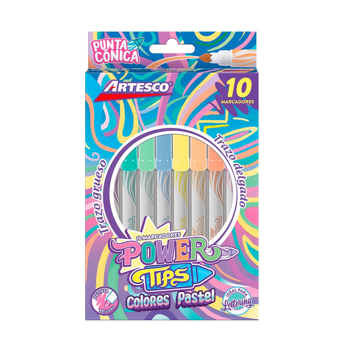 ARTESCO - Plumones Artesco Power Tips Color Pastel Empaque 10 Und
