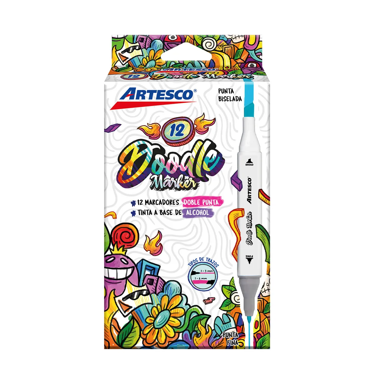 ARTESCO - Marcadores Artesco Doble Punta Doodle Empaque 12 Und