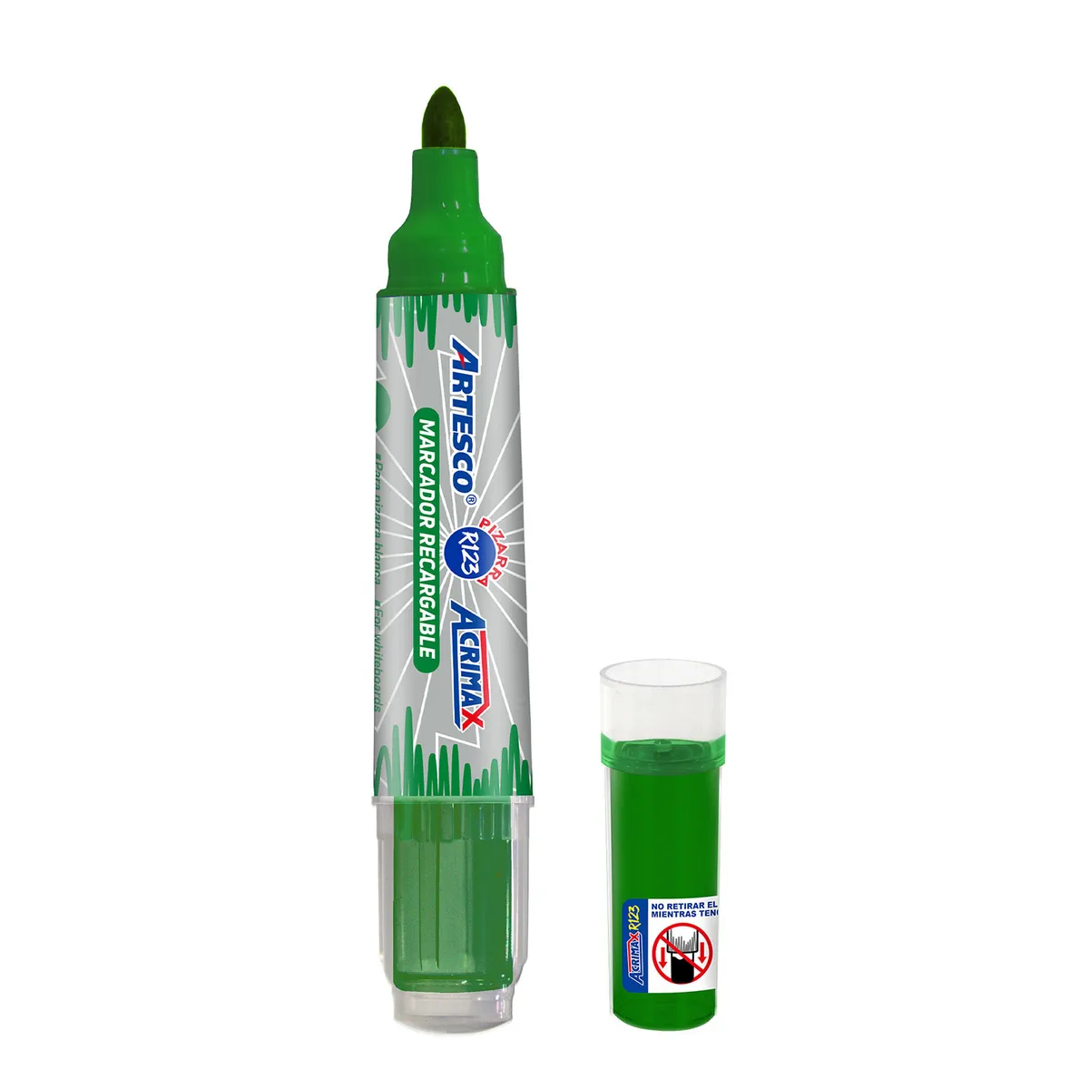 ARTESCO - Plumón Para Pizarra Artesco Recargable Verde Acrimax R123 + Cartucho Repuesto