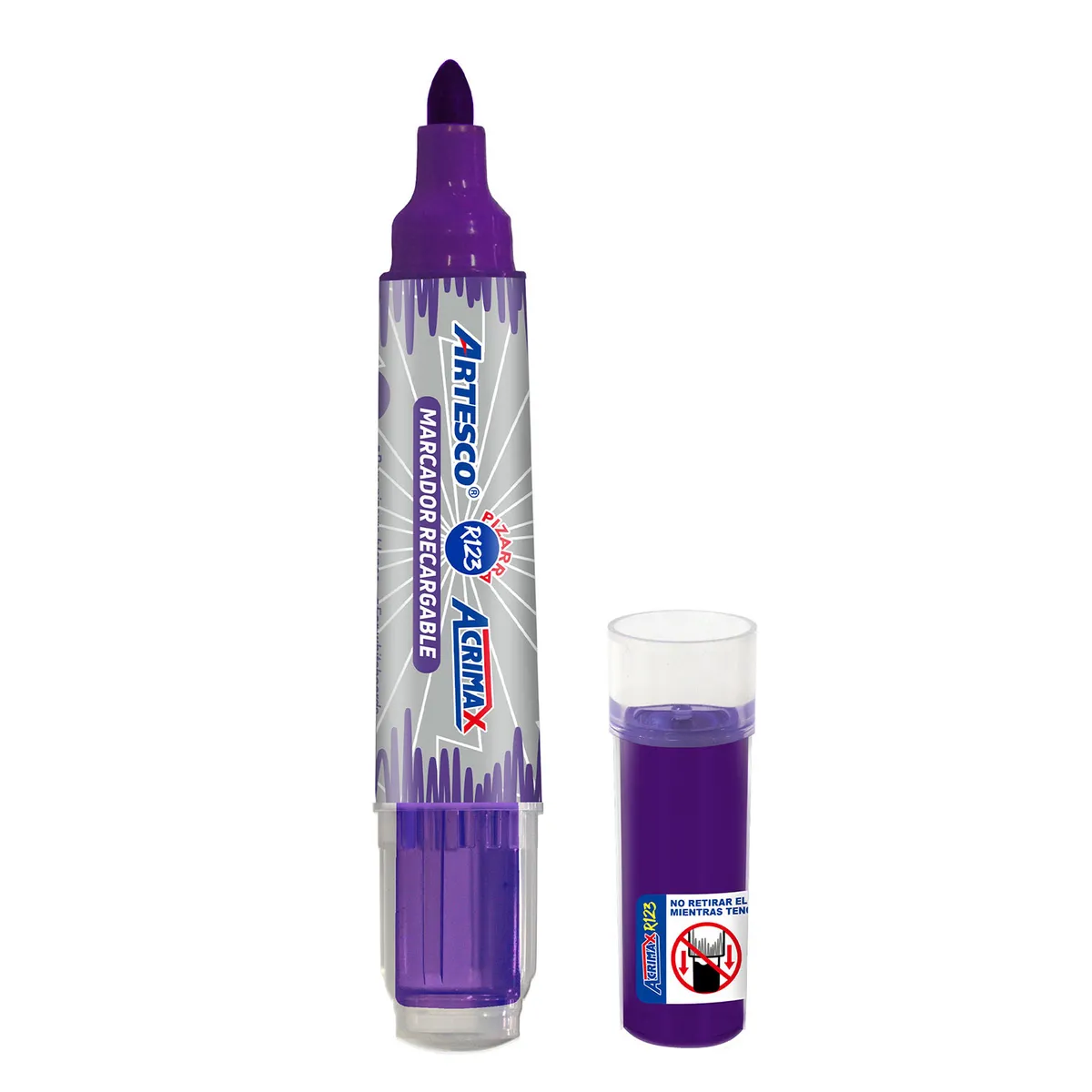 ARTESCO - Plumón Para Pizarra Artesco Recargable Violeta Acrimax R123 + Cartucho Repuesto