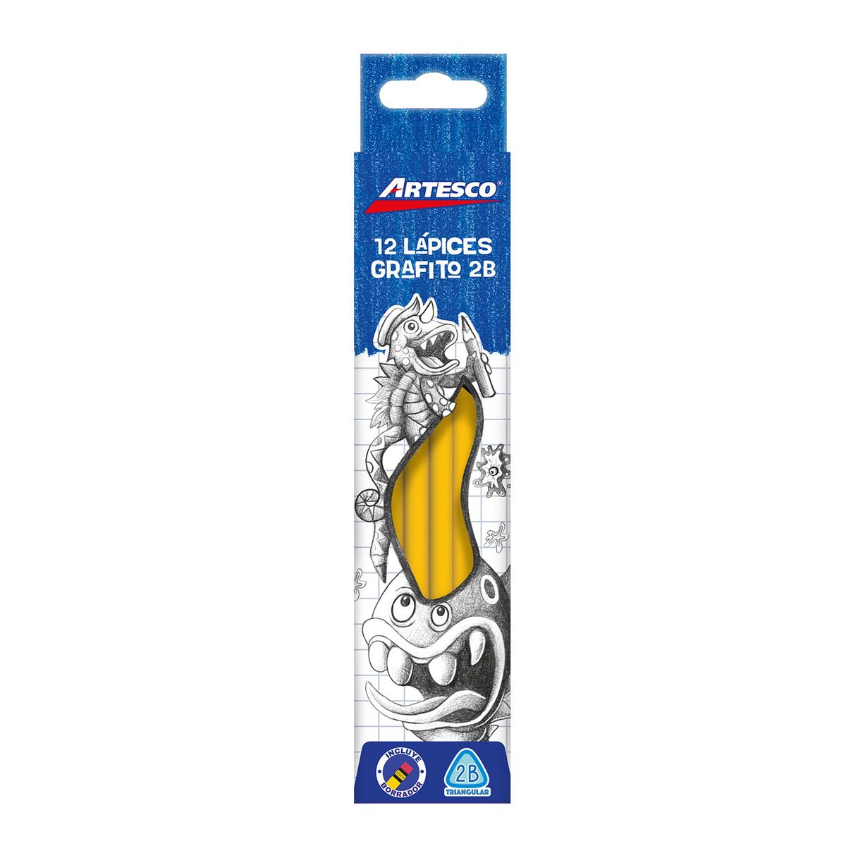 ARTESCO - Lápiz Artesco Triangular 2B Amarillo Con Borrador