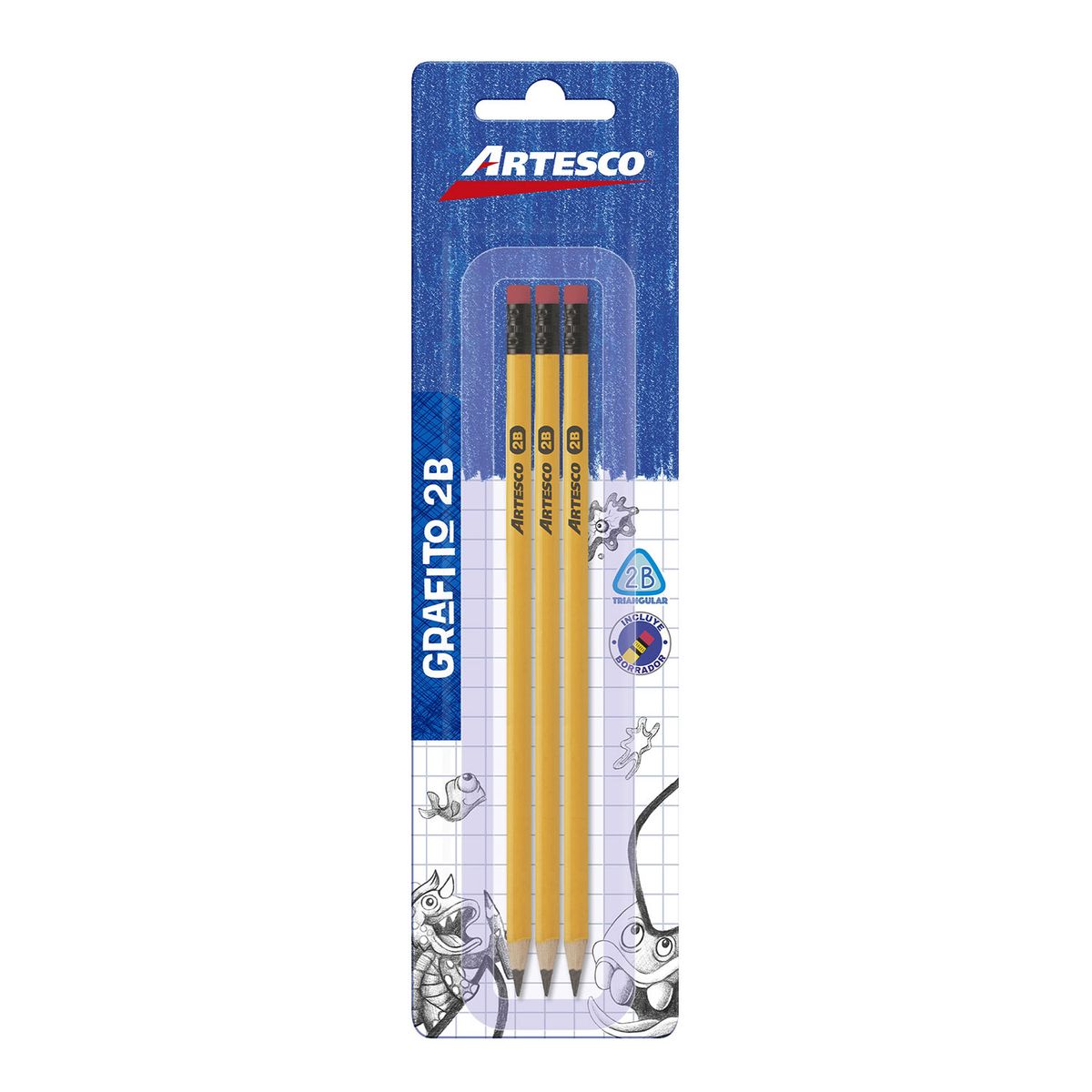 ARTESCO - Lápices Artesco Triangular Amarillo 2B Empaque 3 Und