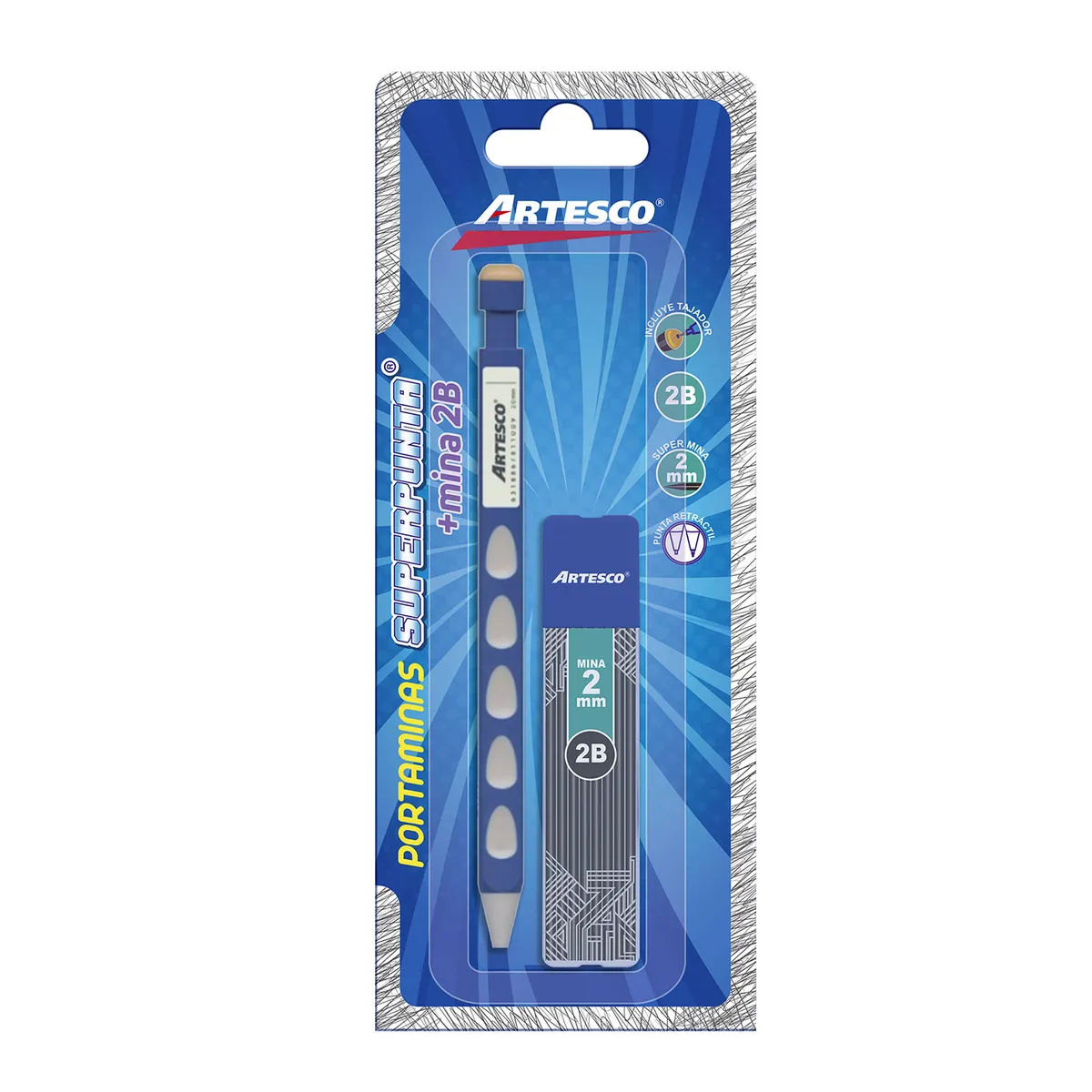 ARTESCO - Portaminas Artesco 2mm Superpunta 2B + Minas