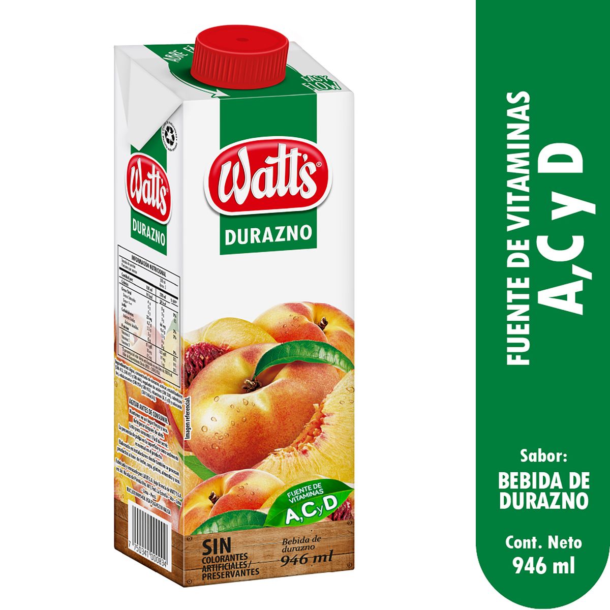 WATTS - Bebida Watts Durazno Caja 946 mL