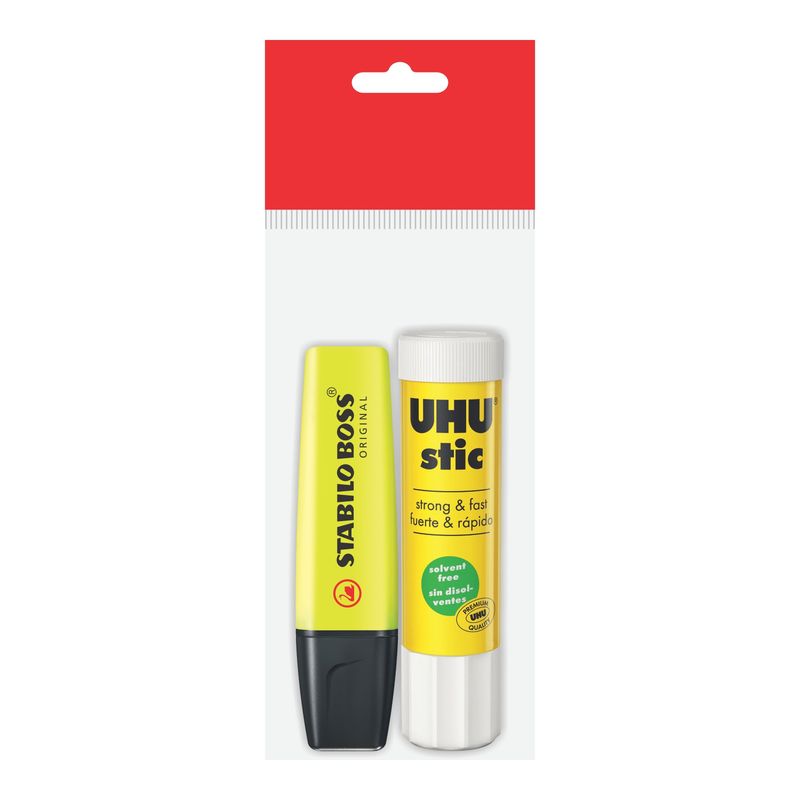 STABILO - Pack Stabilo Resaltador Amarillo  + Goma Barra Uhu 21 G