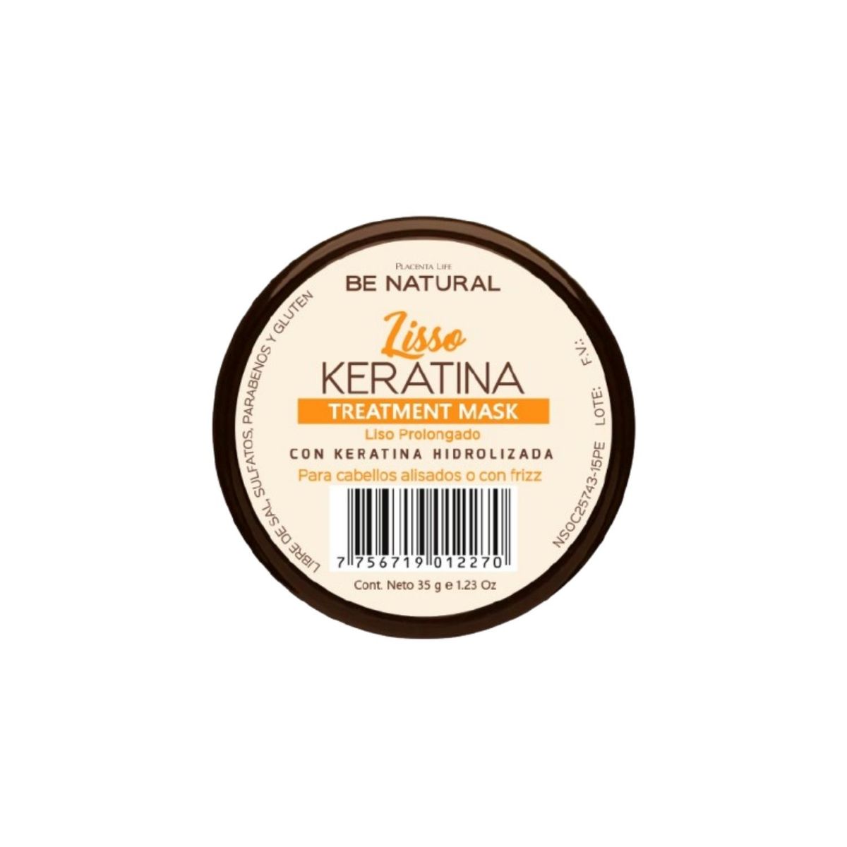 BE NATURAL - Mascarilla Be Natural Lisso Keratina Envase 35 g