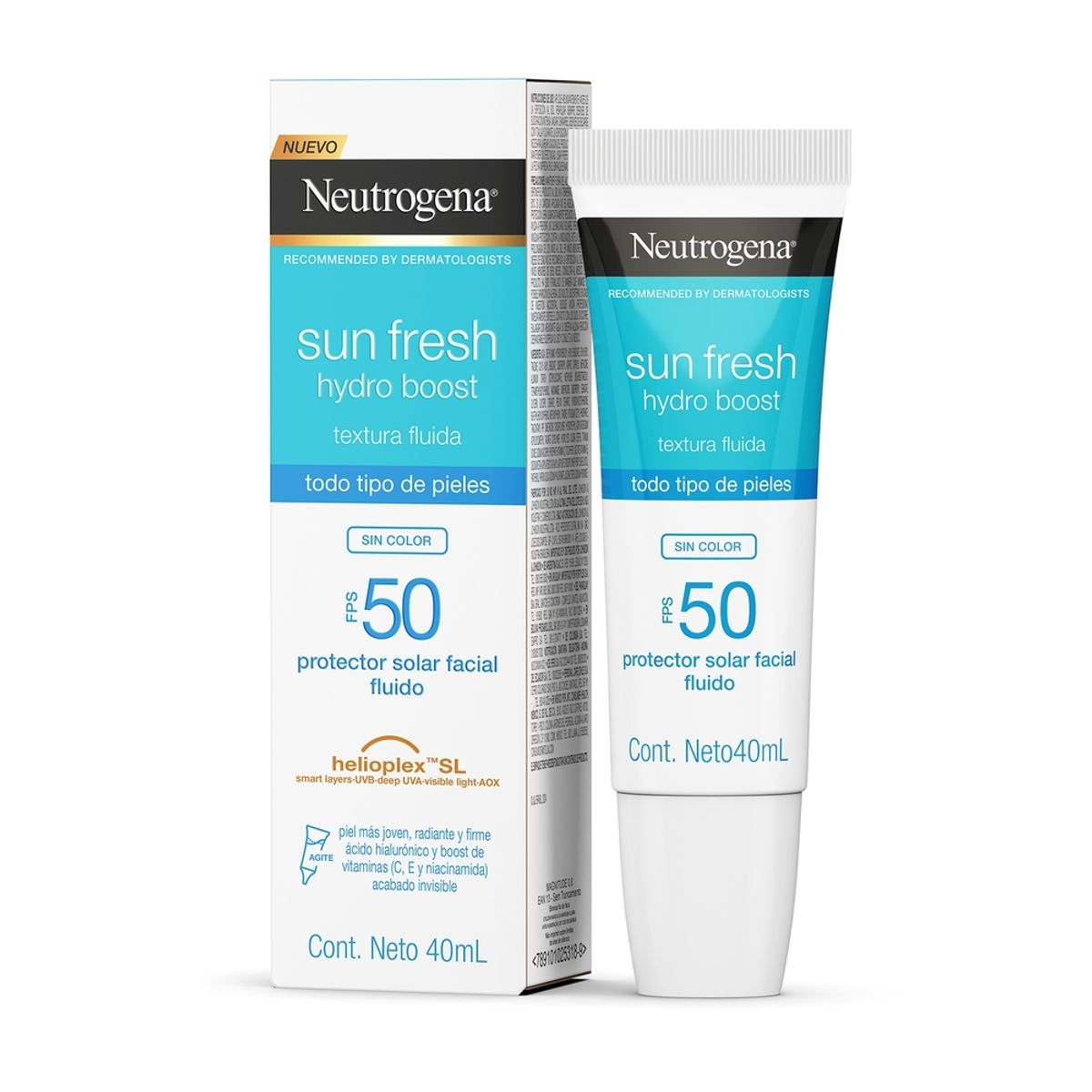 NEUTROGENA - Protector Solar Facial Neutrogena Sun Fresh Hialurónico Sin Color FPS50 Envase 40mL