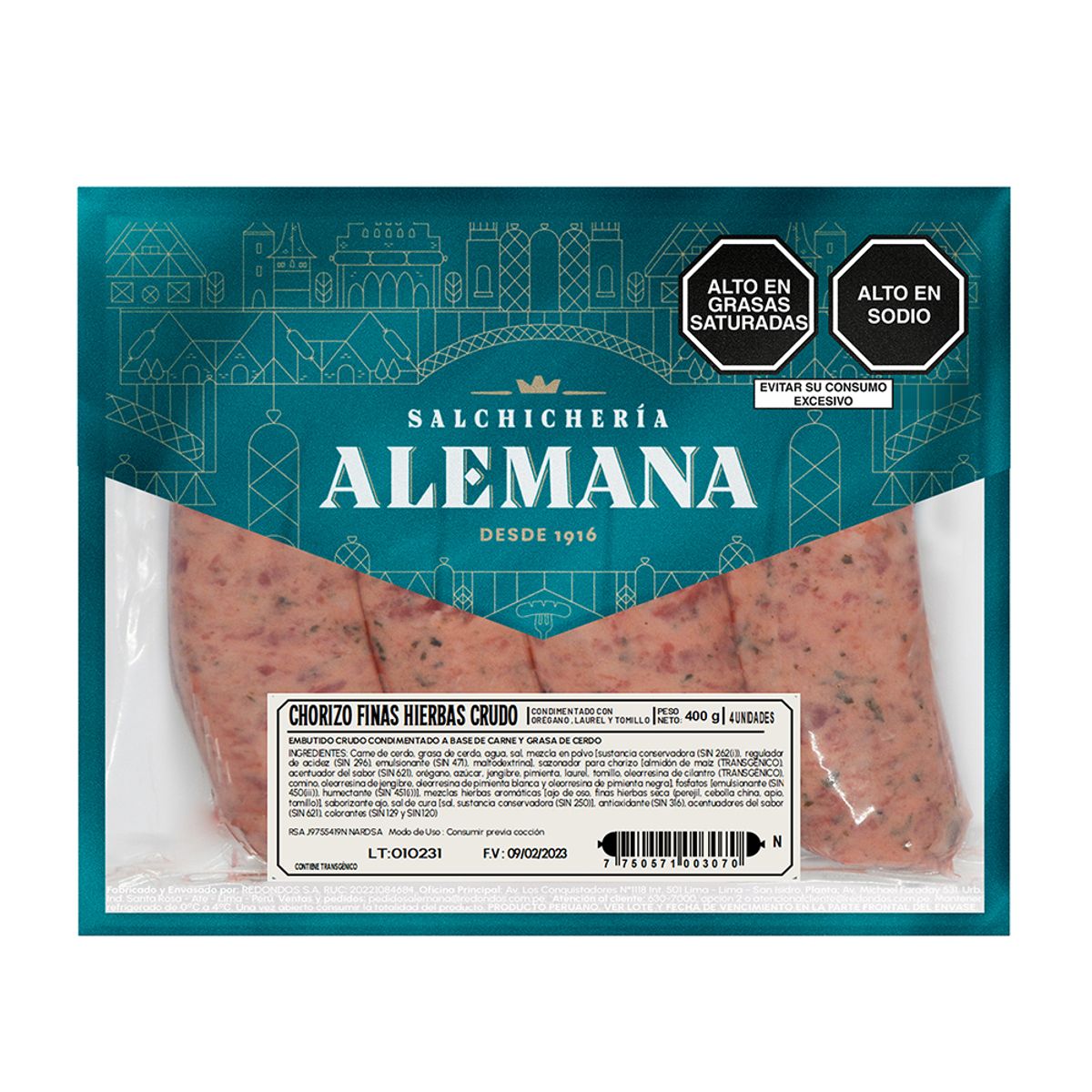 ALEMANA - Chorizos Salchichería Alemana Finas Hierbas Empaque 4 Und