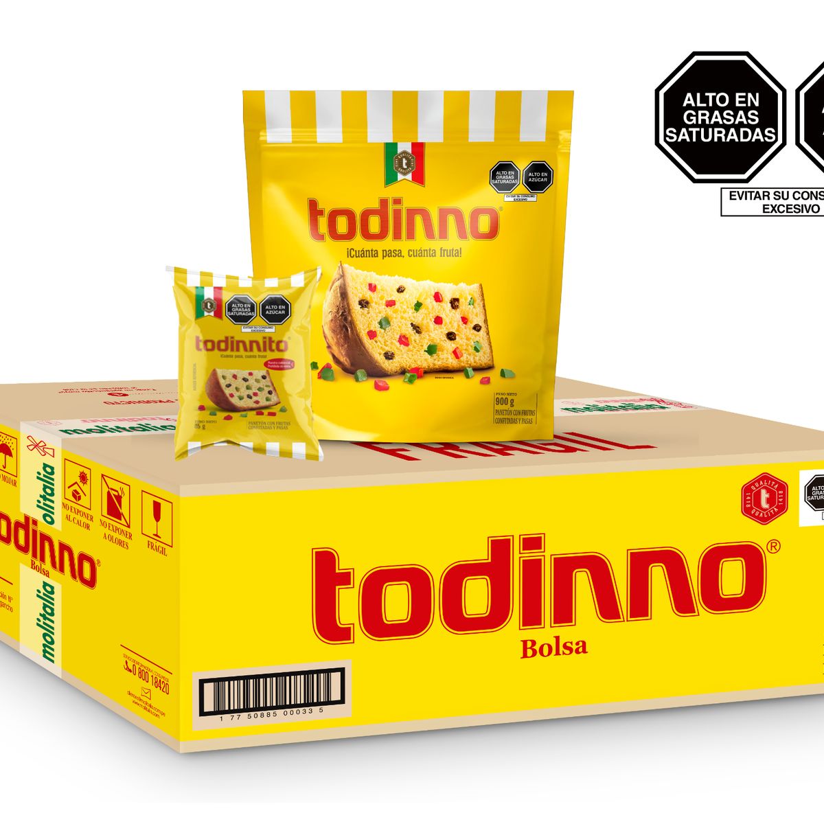 TODINNO - Caja 6 Panetón Bolsa Todinno 900 g +Todinnito 85g