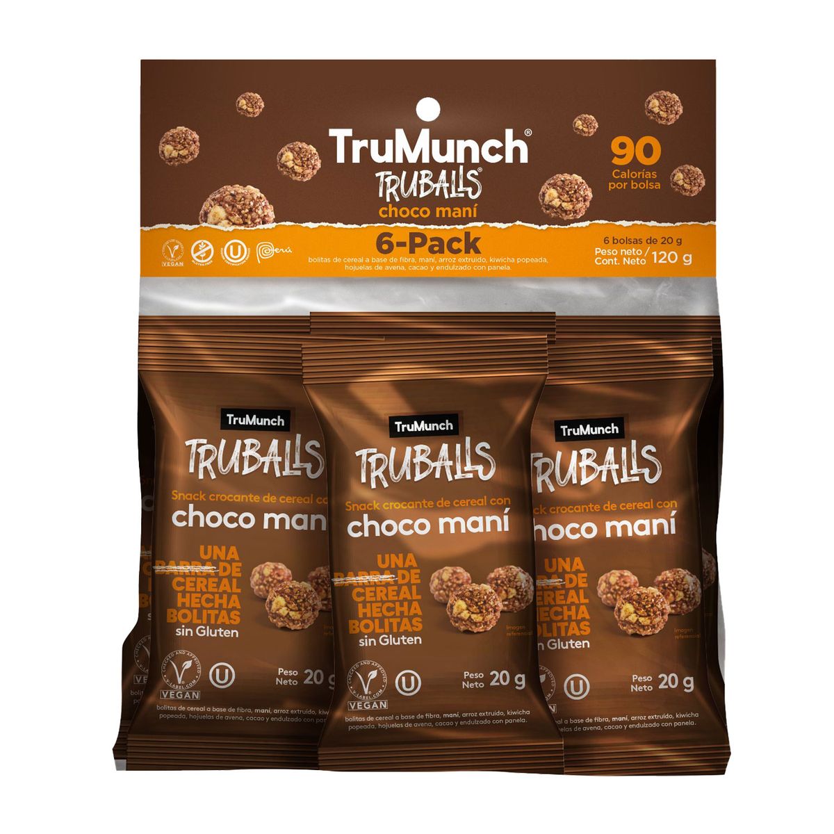 TRUMUNCH - Bolita De Cereal Truballs Choco Maní 6Pack x 120 g