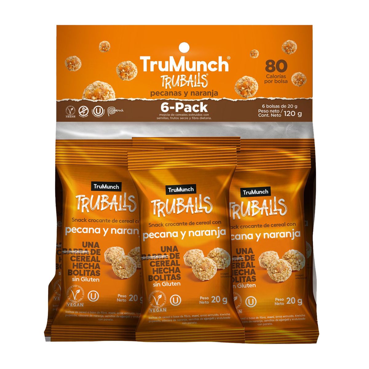 TRUMUNCH - Bolitas De Cereal Truballs Pecana Y Naranja 6Pack 120G
