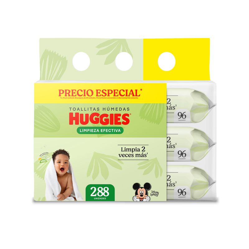 HUGGIES - Toallitas Húmedas Huggies Limpieza Efectiva Pack 3 Empaques 96 Und