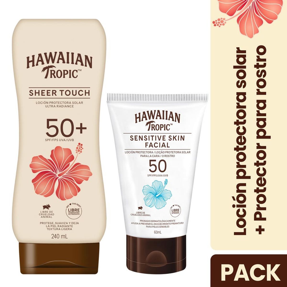 HAWAIIAN TROPIC - Set Protector Solar Hawaiian Tropic Sensitive Skin 60 mL + Sheer Touch 240 mL SPF50