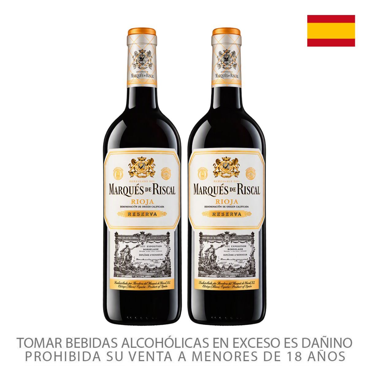 MARQUES DE RISCAL - Vino Tinto Marqués de Riscal Reserva Pack 2 Botellas 750 mL