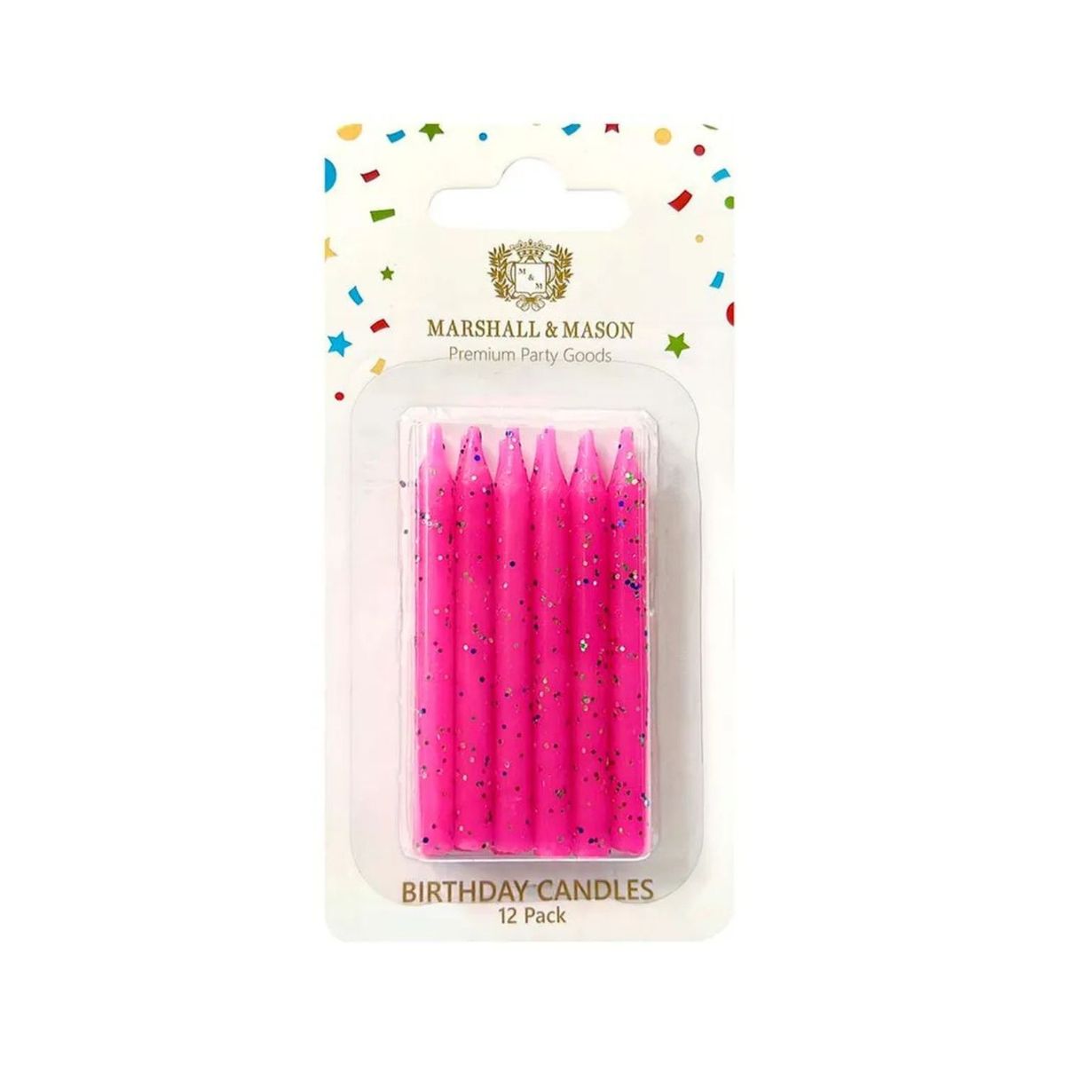  - Velas Glitter Rosado Marshall Mason Pack 12 Und