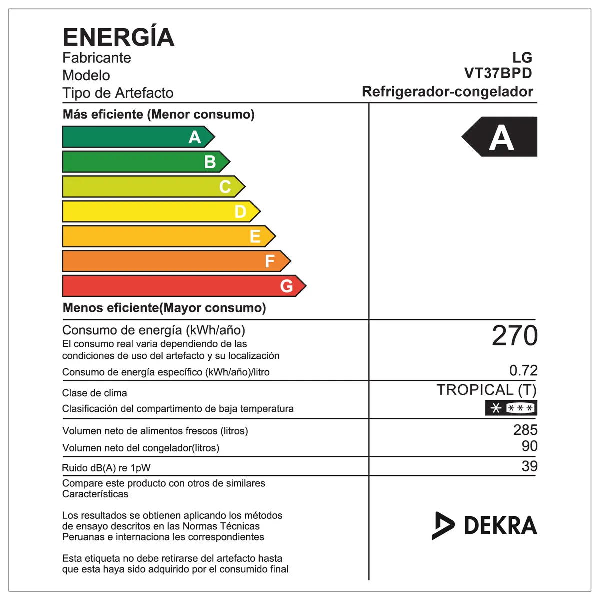 LG - Refrigeradora Vt37Bpd 375 L LG