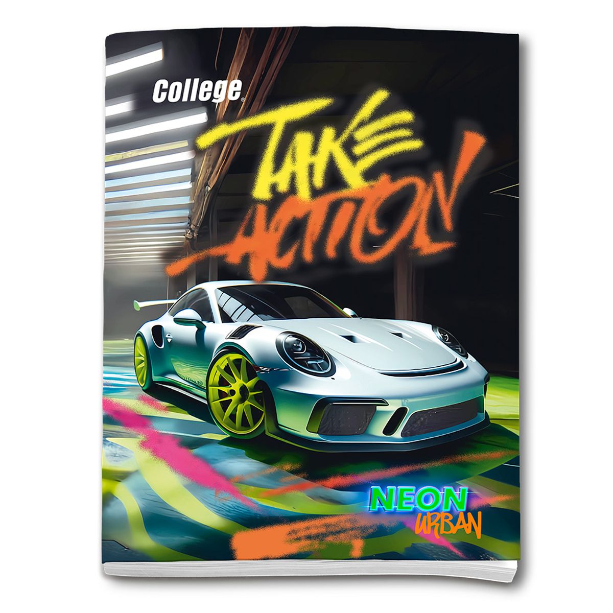 COLLEGE - Cuaderno Deluxe College Rayado Neon Cars 80 Hojas