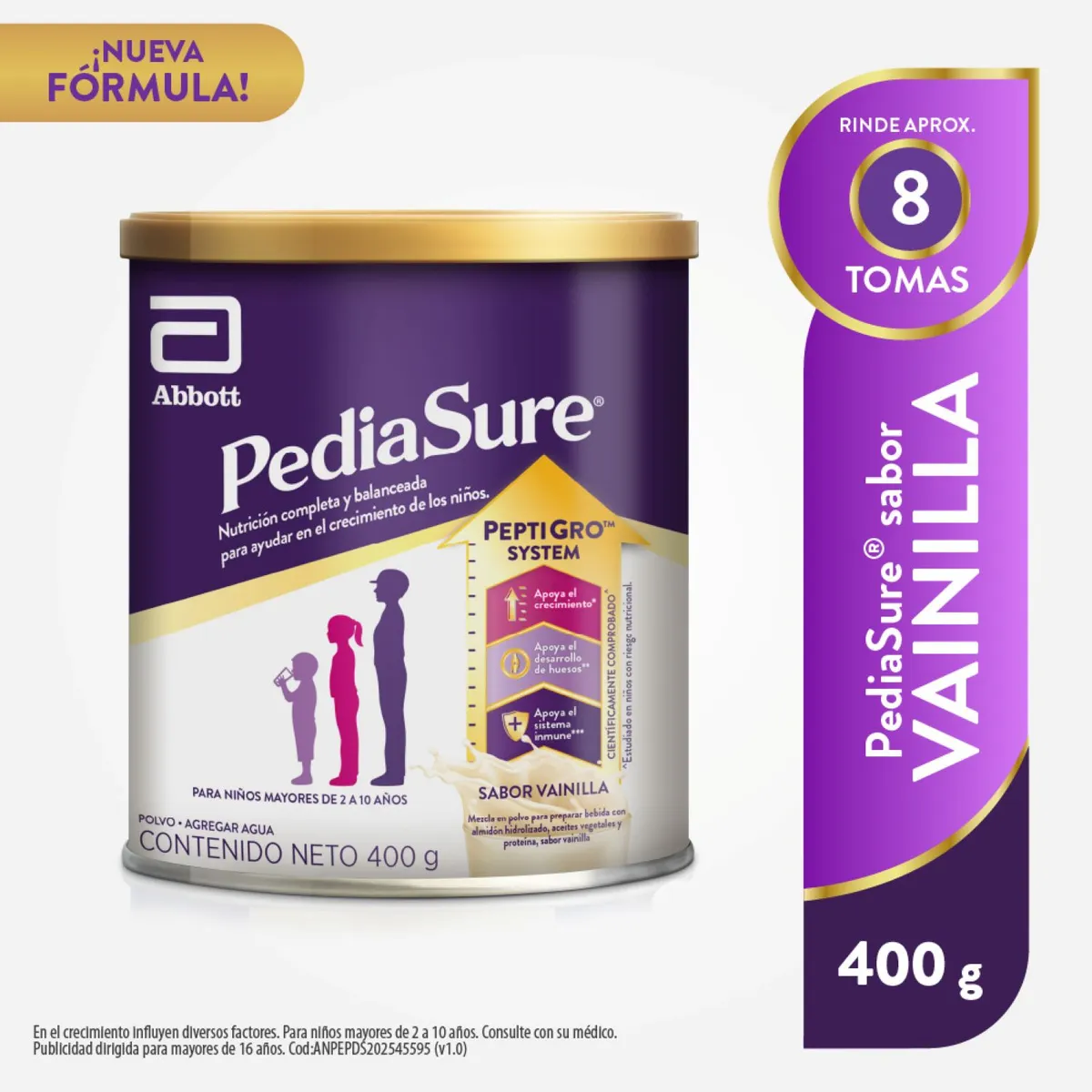 PEDIASURE - Complemento Alimenticio Infantil PediaSure Vainilla Lata 400 g