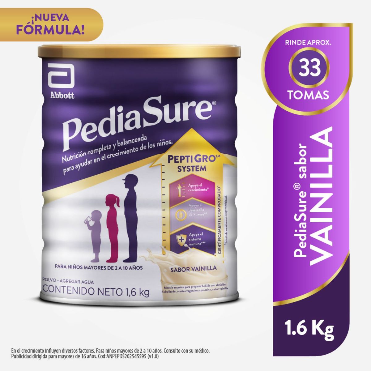 PEDIASURE - Alimento Nutricional Pediasure Polvo Vainilla Lata 1.6 Kg
