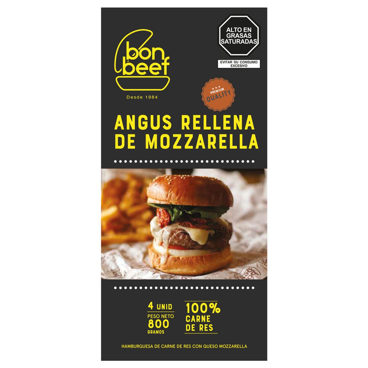 BON BEEF - Hamburguesa Angus con Queso Mozzarella Bon Beef Empaque 800 g