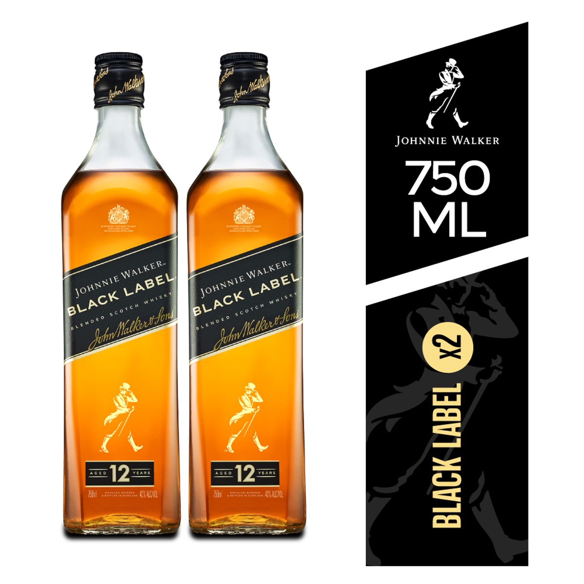 JOHNIE WALKER - Whisky Johnnie Walker Black Label Pack 2 Botellas 750 mL
