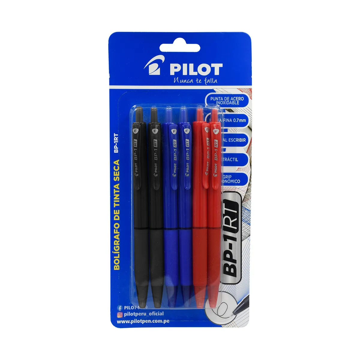 PILOT - Bolígrafo Pilot BP-1 RT Blíster 6 Und