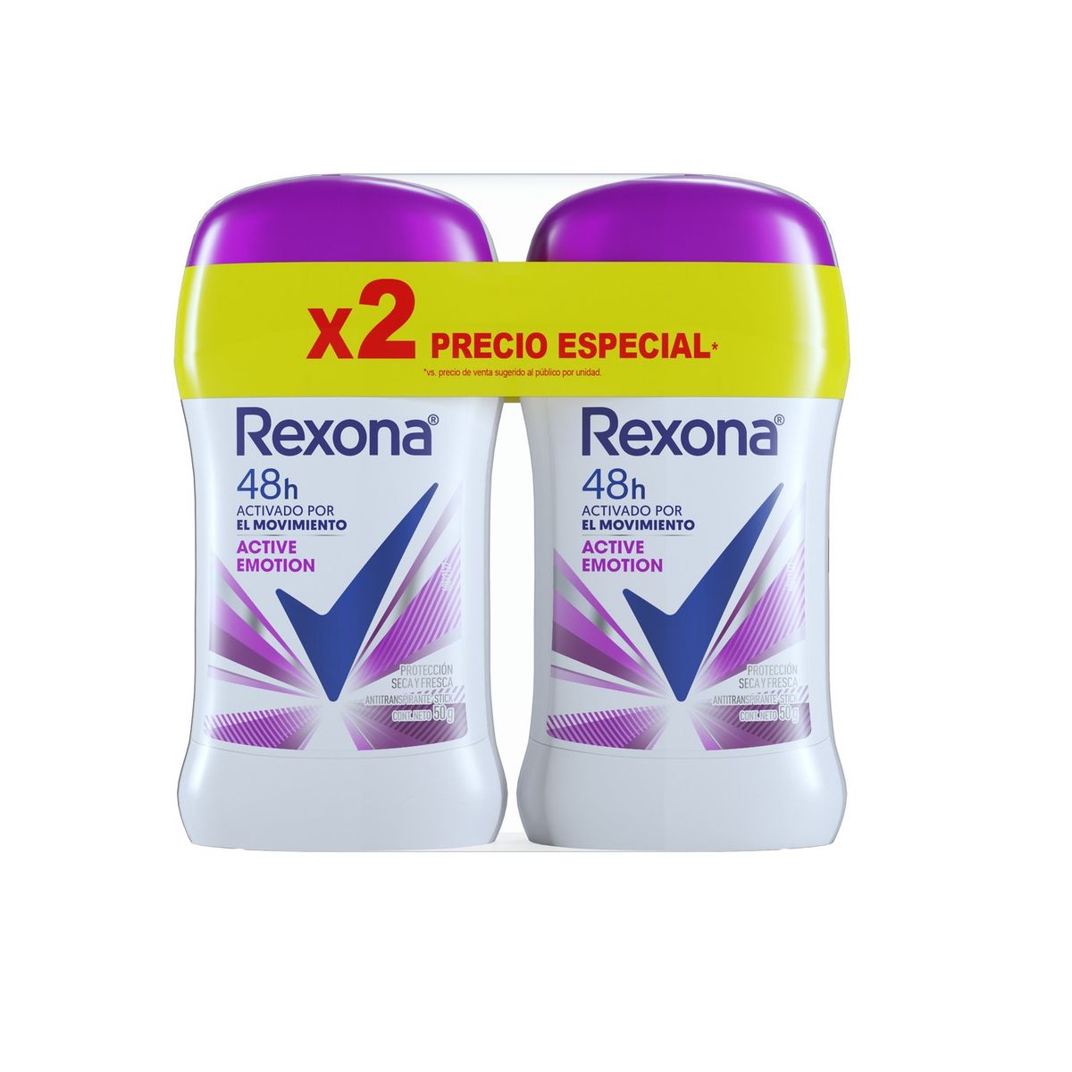 REXONA - Antitranspirante Rexona en Barra Active Emotion Pack 2 Und