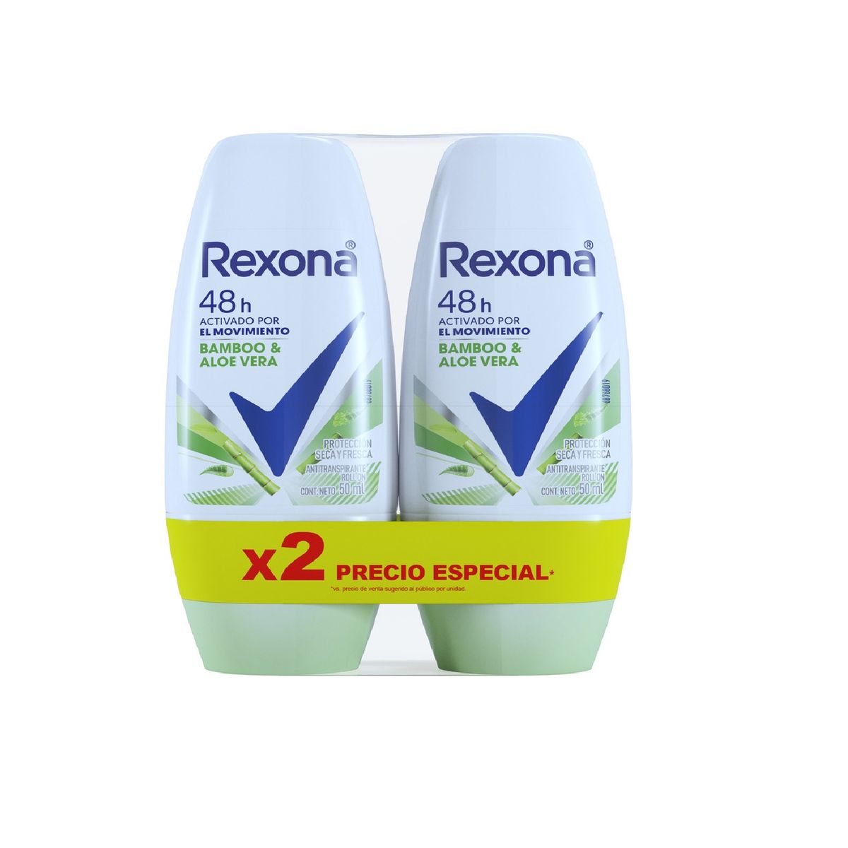 REXONA - Antitranspirante Roll On Rexona Bambú Aloe Empaque 2 Und