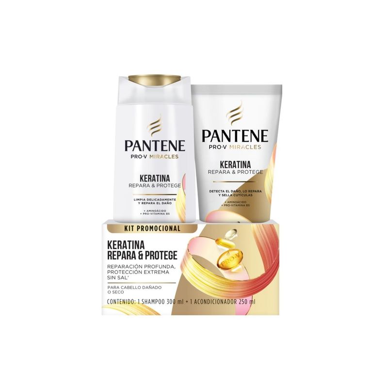 PANTENE - Pack Keratina Pantene Shampoo 300 mL + Acondicionador 250 mL