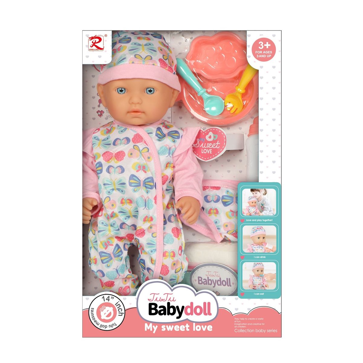 BABY DOLL - Muñeca Accesorios de Comer 35 cm