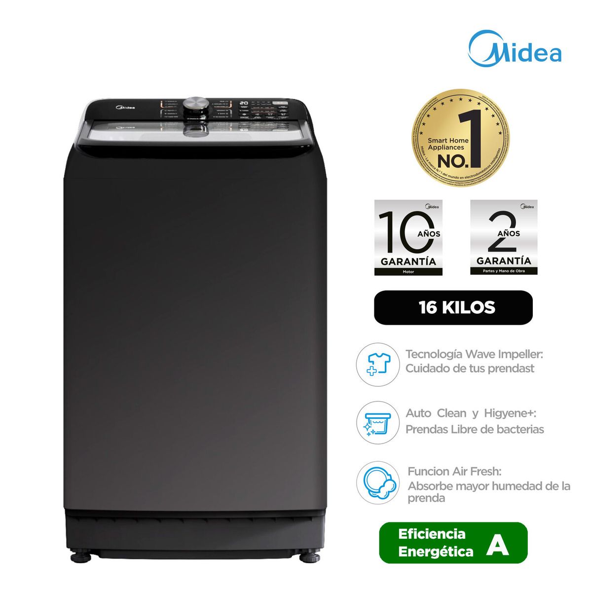 MIDEA - Lavadora Automática Panel Posterior 16 Kg