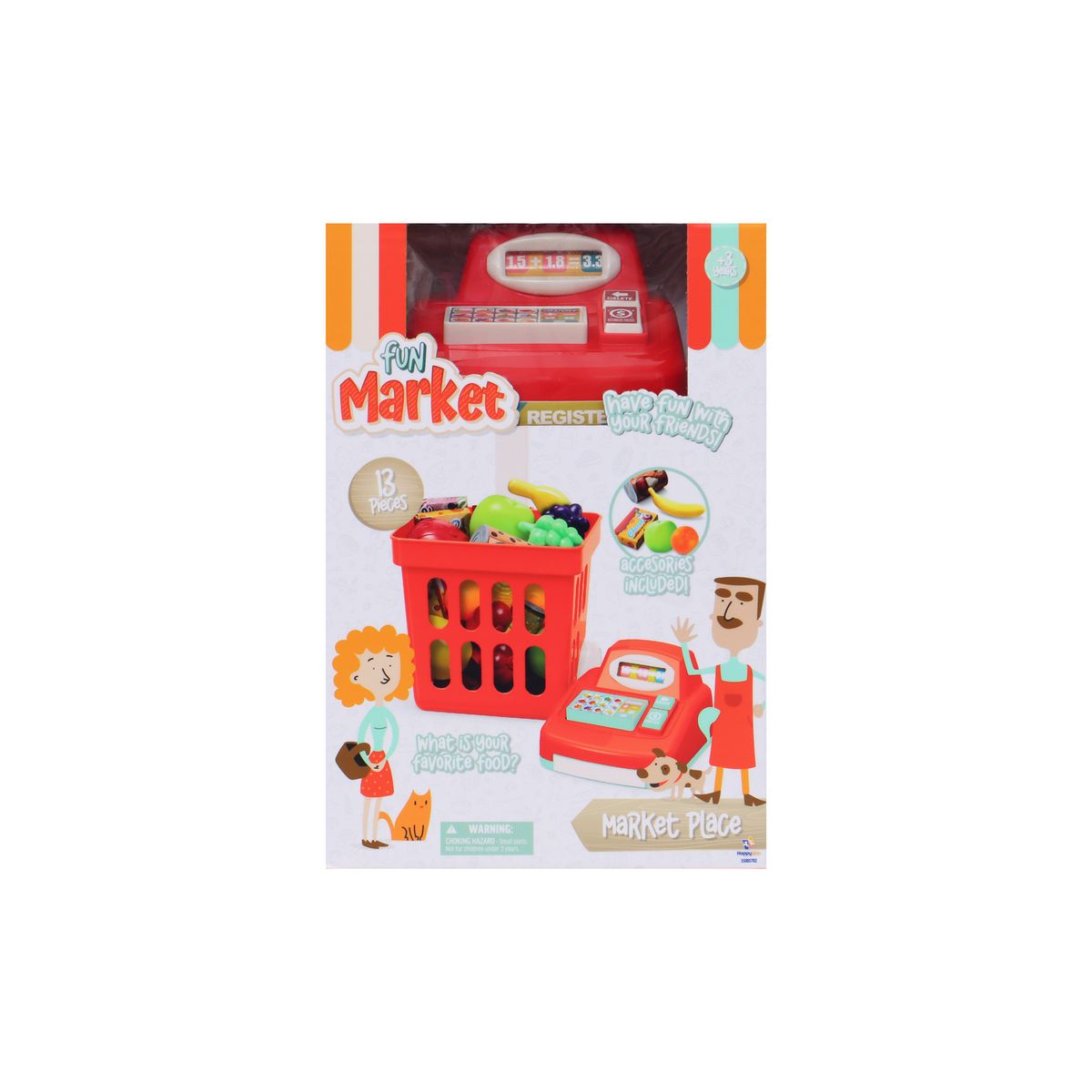 Happy Line - Set 2 en 1 Caja Registradora con Carro de Supermercado 13 Pzas