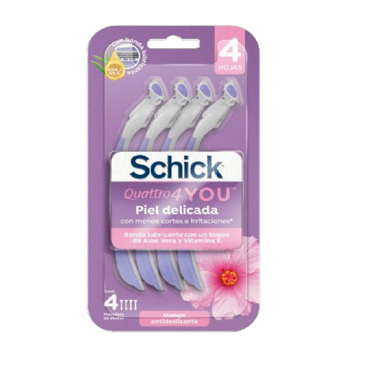 SCHICK - Máquina de Afeitar Schick Quattro You Piel Delicada Paquete 4und