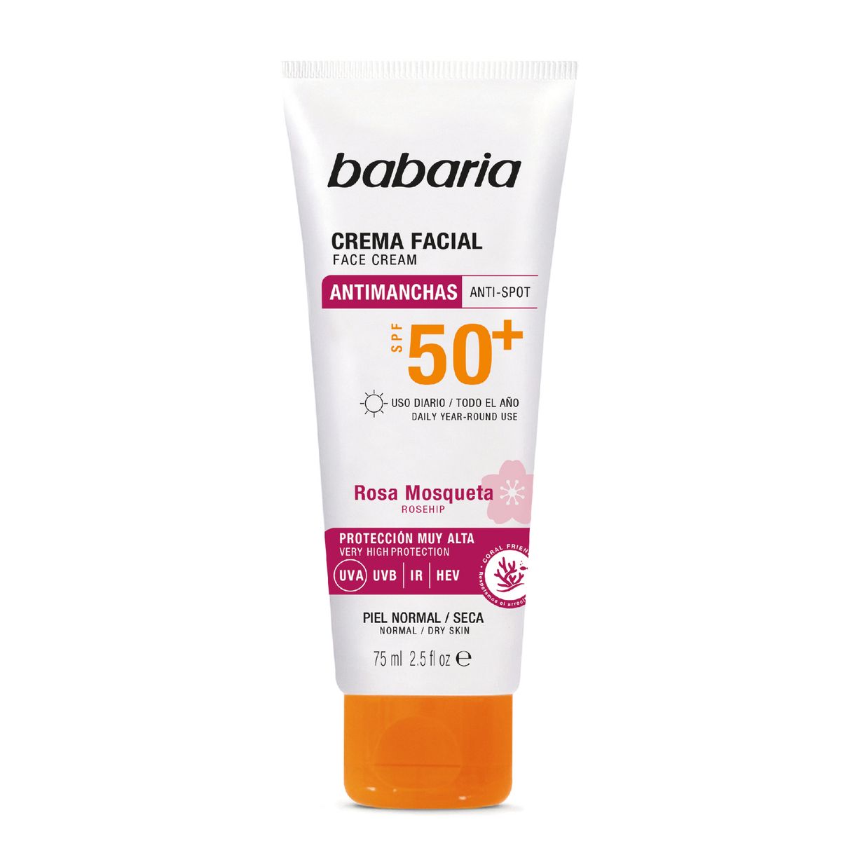 BABARIA - Crema Solar Facial Babaria Rosa Mosqueta SPF50+ Envase 75 mL