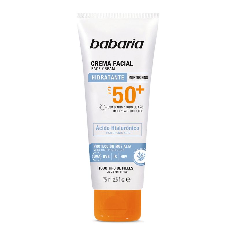 BABARIA - Crema Facial Solar Babaria Hialurónico SPF50+ Envase 75 mL